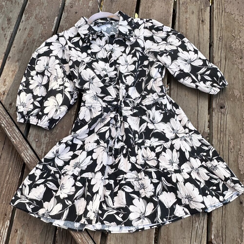 Zara Short-Sleeve Puff Sleeve Shirt Dress w/ Tied Skirt